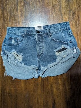 One Teaspoon Distressed Rolled-Hem Denim Shorts - Washed Blue